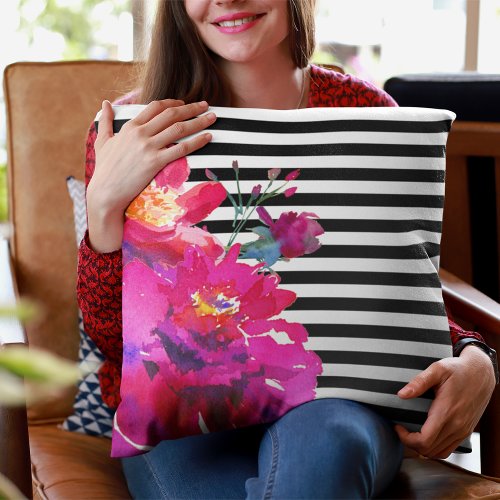 Colorful Floral Stripe Decorative  Throw Pillow