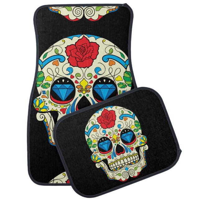 Colorful Floral Sugar Skull 2 Car Mat (Set)