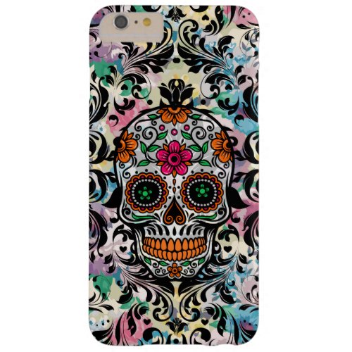 Colorful Floral Sugar Skull  Black Swirls Barely There iPhone 6 Plus Case