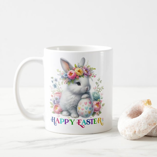 Colorful Floral Sugar Skull Burning Candles Coffee Mug (With Donut)