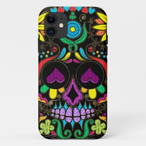 Colorful Floral Sugar Skull iPhone 11 Case