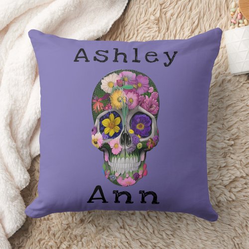  Colorful Floral Sugar Skull Day of the Dead     Throw Pillow