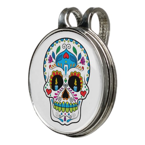 Colorful Floral Sugar Skull Design Golf Hat Clip