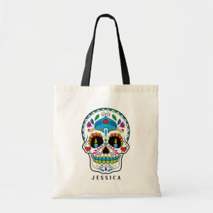 Colorful Floral Sugar Skull Design Tote Bag