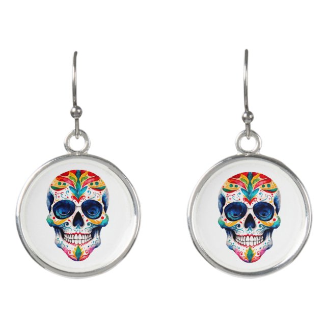 Colorful Floral Sugar Skull Earrings (Front)