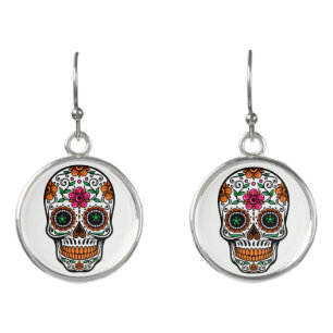 Colorful Floral Sugar Skull Earrings