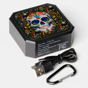 Colorful floral sugar skull, flowers pattern bluetooth speaker