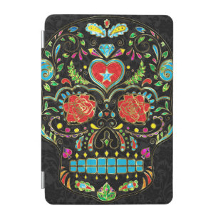 Colorful Floral Sugar Skull Glitter And Gold 2 iPad Mini Cover