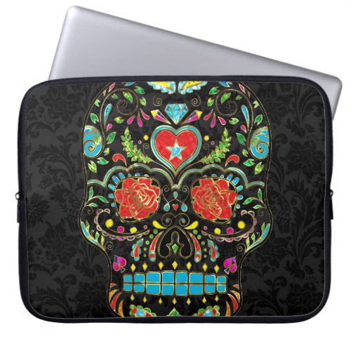 Colorful Floral Sugar Skull Glitter And Gold 2 Laptop Sleeve