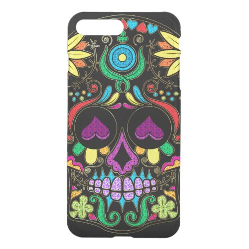 Colorful Floral Sugar Skull Glitter And Gold 3 iPhone 8 Plus7 Plus Case