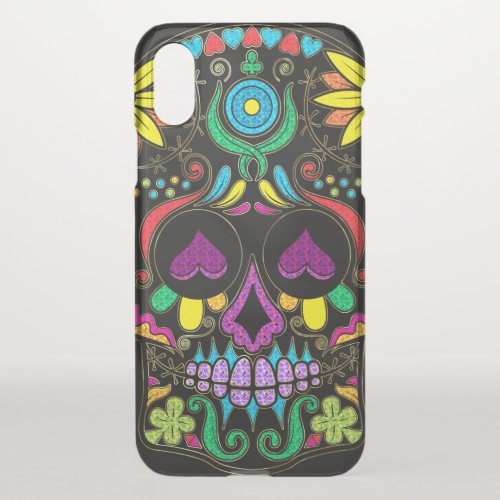 Colorful Floral Sugar Skull No3 iPhone X Case