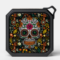 Colorful floral sugar skull, retro flowers pattern bluetooth speaker