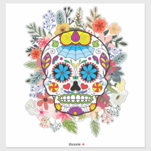 Colorful Floral Sugar Skull Sticker