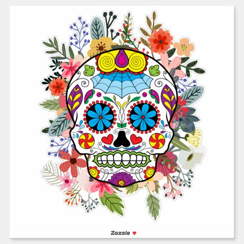 Colorful Floral Sugar Skull Sticker