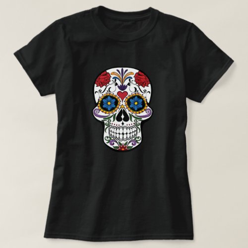 Colorful Floral Sugar Skull T_Shirt