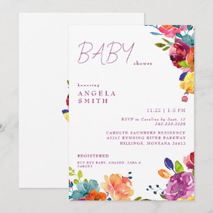 Colorful Floral Summer Baby Girl Shower Invitation