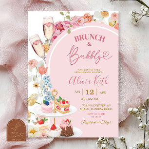 Colorful Floral Summer Brunch and Bubbly Bridal Invitation