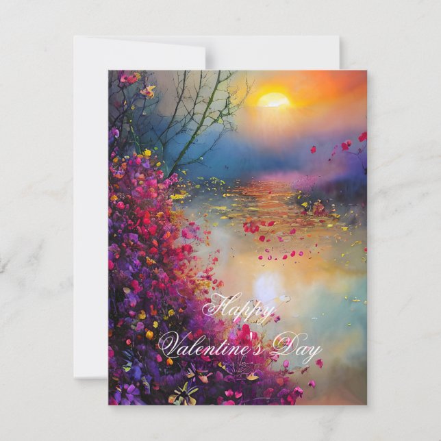 Colorful floral sunset valentine  holiday card (Front)
