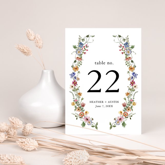 Colorful Floral Table Number (Colorful Wildflower Wedding Invitation and Gifts Collection by Painted Paperie
)