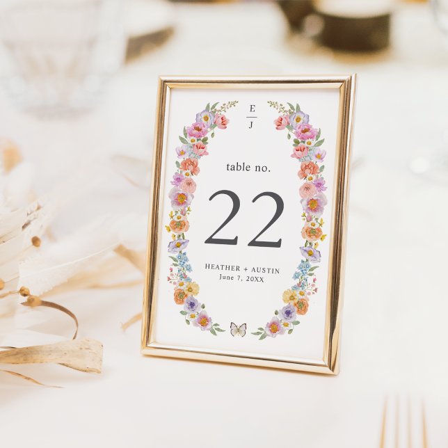 Colorful Floral Table Number (Colorful Floral Table Number Monogrammed by Painted Paperie
)