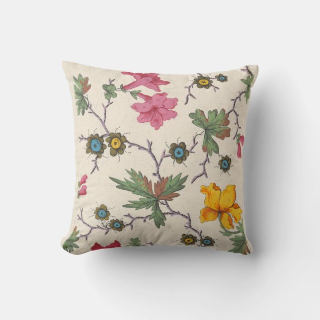 Colorful floral textile design throw pillow (Front)