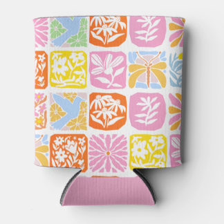 Colorful Floral Tile Botanical Folk Whimsical Can Cooler