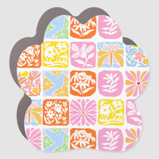 Colorful Floral Tile Botanical Folk Whimsical Car Magnet