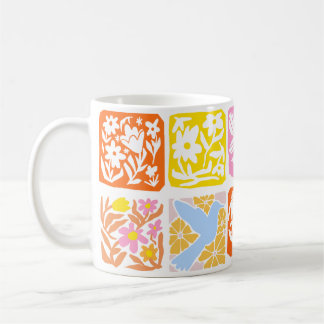  Colorful Floral Tile Botanical Folk Whimsical  Coffee Mug