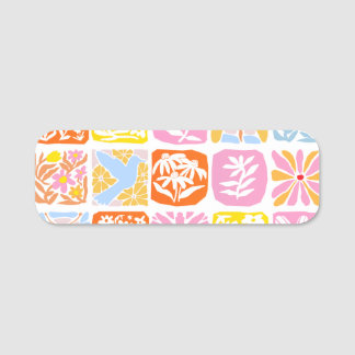  Colorful Floral Tile Botanical Folk Whimsical  Name Tag