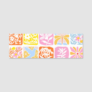 Colorful Floral Tile Botanical Folk Whimsical Name Tag