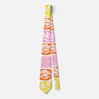  Colorful Floral Tile Botanical Folk Whimsical  Neck Tie