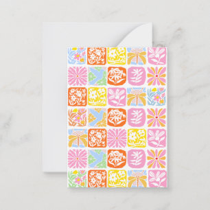 Colorful Floral Tile Botanical Folk Whimsical Note Card