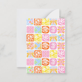 Colorful Floral Tile Botanical Folk Whimsical Note Card