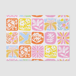 Colorful Floral Tile Botanical Folk Whimsical Tissue Paper