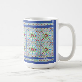 Colorful Floral Tile Pattern Mug (Dk Blue)