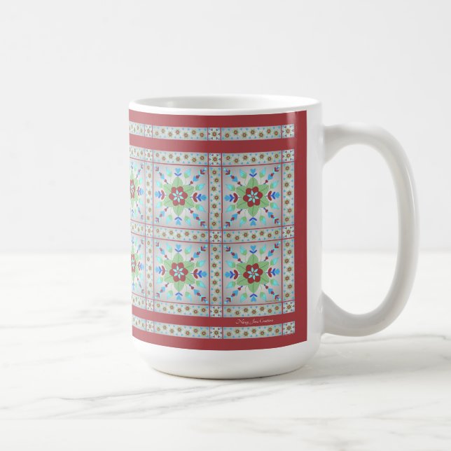 Colorful Floral Tile Pattern Mug (Red) (Right)