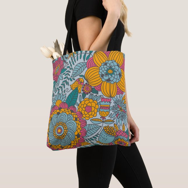 Colorful Floral Tote Bag (Close Up)