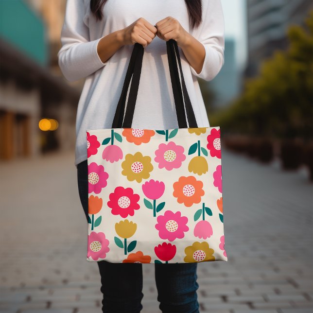 Colorful Floral Tote Bag, Cute Flower Tote Bag (Creator Uploaded)