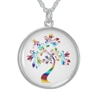 COLORFUL FLORAL TREE STERLING SILVER NECKLACE