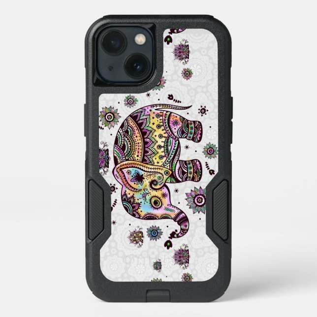 Colorful Floral Tribal Elephant Illustration Otterbox iPhone Case (Back)