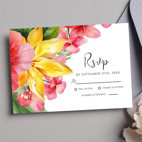 Colorful Floral Tropical Exotic Wedding RSVP Card