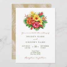 Colorful floral tropical wedding invitation