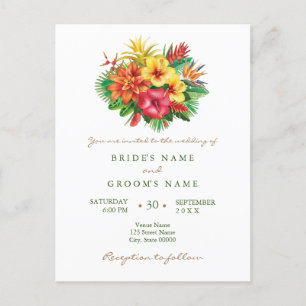 Colorful floral tropical wedding invitation postcard