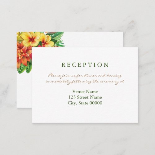Colorful floral tropical wedding reception enclosure card