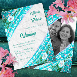 Colorful Floral Turquoise Mexican Wedding Invitation