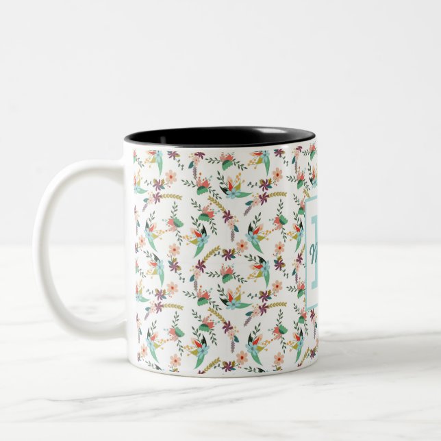 Colorful Floral Two-Tone Coffee Mug (Left)