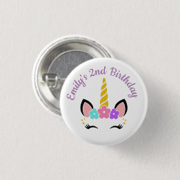 Colorful Floral Unicorn Birthday Button