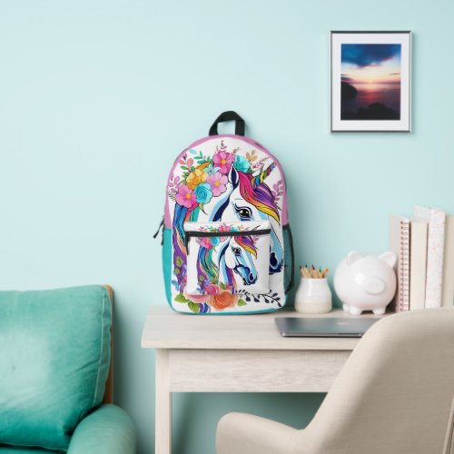 Colorful Floral Unicorn Design Personalized Custom Printed Backpack