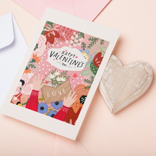 Colorful Floral Valentine Thank You Card