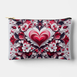 Colorful, floral valentine's day heart accessory pouch